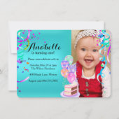 Fun Party Celebration First Birthday Blauwgroen Kaart (Voorkant)