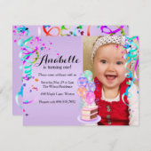 Fun Party Celebration Paars First Birthday Kaart (Voorkant / Achterkant)