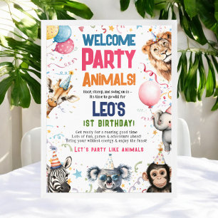 Fun Party Dieren 1e verjaardag Welkom Poster