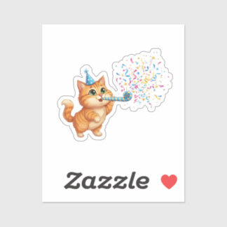 Fun Party Horn Cat Confetti Explosion New Year Sticker