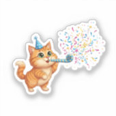 Fun Party Horn Cat Confetti Explosion New Year Sticker (Voorkant)