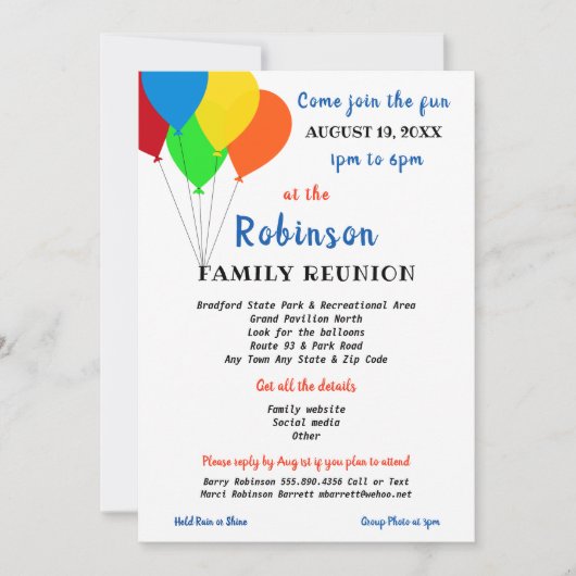 Fun Party Style Familiereünie Trendy Ballon Kaart (Voorkant)