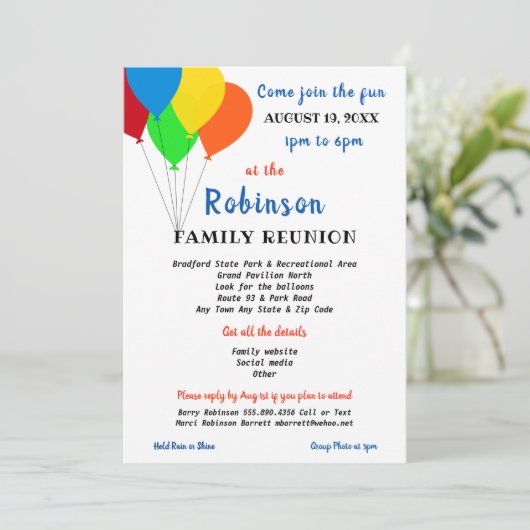 Fun Party Style Familiereünie Trendy Ballon Kaart (Staand voorkant)