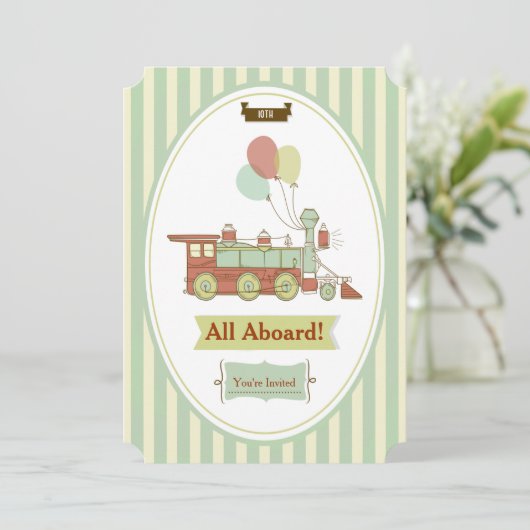 Fun Party Train Uitnodiging voor 10e verjaardag (Staand voorkant)