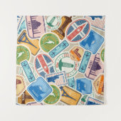 Fun Passport Stamps Tapestry Wandkleed (Voorkant (horizontaal))