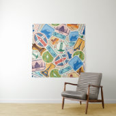Fun Passport Stamps Tapestry Wandkleed (In situ)