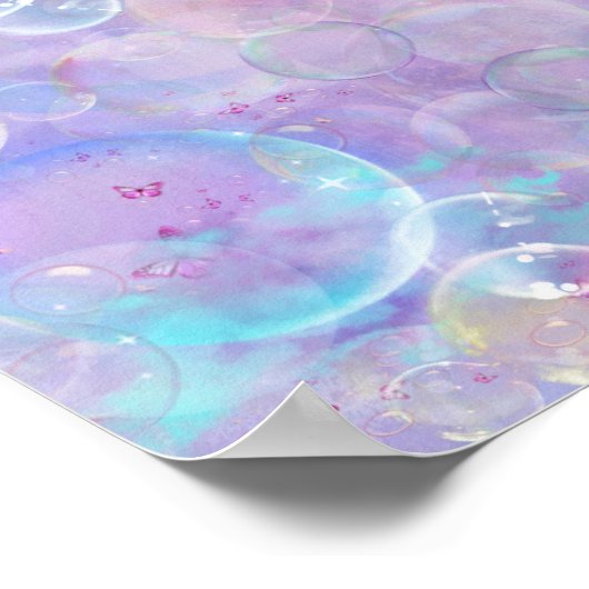 Fun Pastel Bubbles Float All Over een Lavender Sky Poster (Hoek)