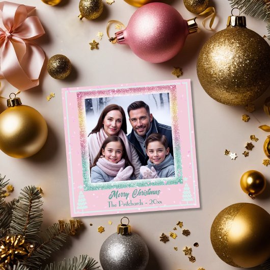 Fun Pastel Christmas Family Flat Holiday Kaart