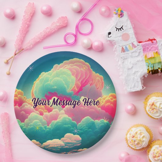 Fun Pastel Cotton Snoep Clouds Papieren Bordje (Feest)