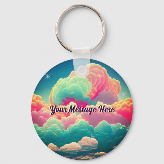 Fun Pastel Cotton Snoep Clouds Sleutelhanger (Achterkant)