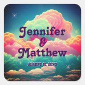 Fun Pastel Cotton Snoep Clouds Vierkante Sticker (Voorkant)