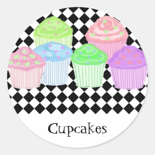 Fun Pastel Cupcakes Ronde Sticker (Voorkant)