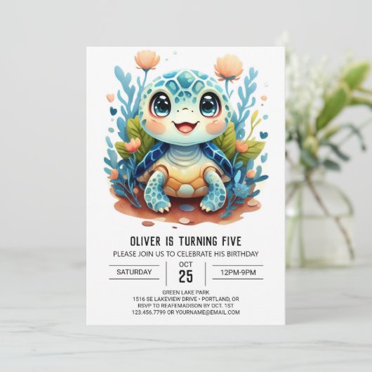 Fun Pastel Custom Turtle Boy Verjaardag Kaart (Staand voorkant)