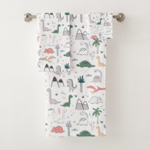 Fun Pastel Dinosaur Scene Pattern Bad Handdoek
