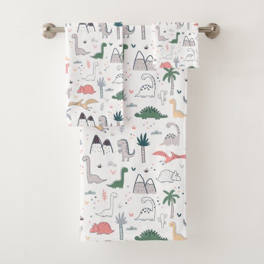 Fun Pastel Dinosaur Scene Pattern Bad Handdoek (Insitu)