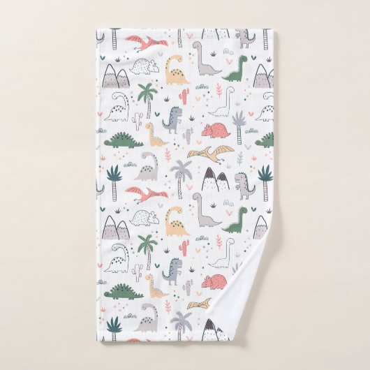 Fun Pastel Dinosaur Scene Pattern Bad Handdoek (Handdoek)