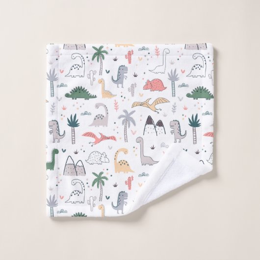 Fun Pastel Dinosaur Scene Pattern Bad Handdoek (Wasdoekje)