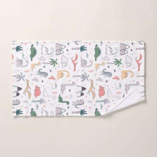 Fun Pastel Dinosaur Scene Pattern Bad Handdoek (Handdoek)