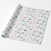 Fun Pastel Dinosaur Scene Pattern Cadeaupapier (Uitgerold)