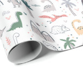 Fun Pastel Dinosaur Scene Pattern Cadeaupapier (Rol Hoek)