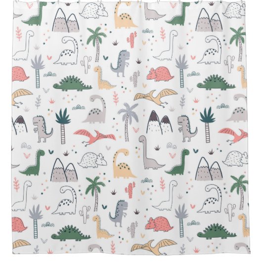Fun Pastel Dinosaur Scene Pattern Douchegordijn (Voorkant)