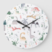 Fun Pastel Dinosaur Scene Pattern Grote Klok (Voorkant)