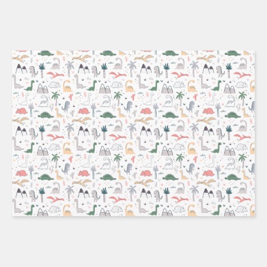 Fun Pastel Dinosaur Scene Pattern Inpakpapier Vel (Voorkant 2)