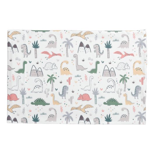 Fun Pastel Dinosaur Scene Pattern Kussensloop (Achterkant)