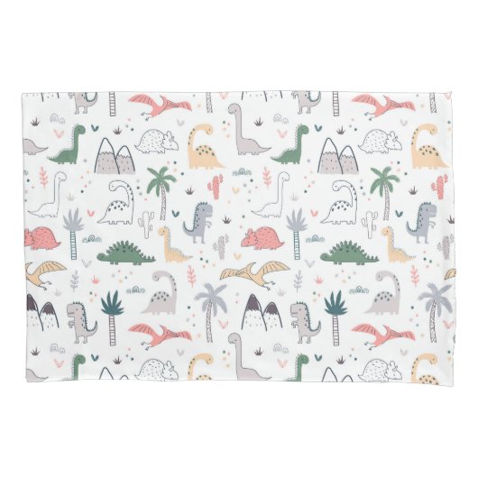 Fun Pastel Dinosaur Scene Pattern Kussensloop (Voorkant)