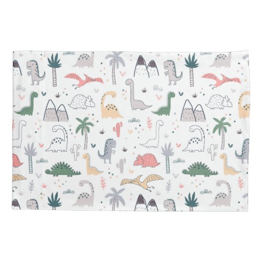 Fun Pastel Dinosaur Scene Pattern Kussensloop (Achterkant)