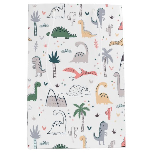 Fun Pastel Dinosaur Scene Pattern Medium Cadeauzakje (Voorkant)