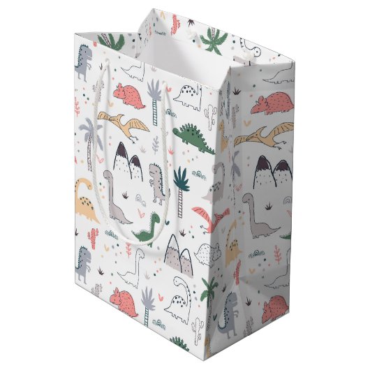 Fun Pastel Dinosaur Scene Pattern Medium Cadeauzakje (Achterkant Gekanteld)
