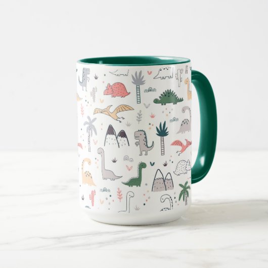 Fun Pastel Dinosaur Scene Pattern Mok (Voorkant rechts)