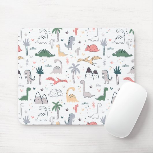 Fun Pastel Dinosaur Scene Pattern Muismat (Met muis)