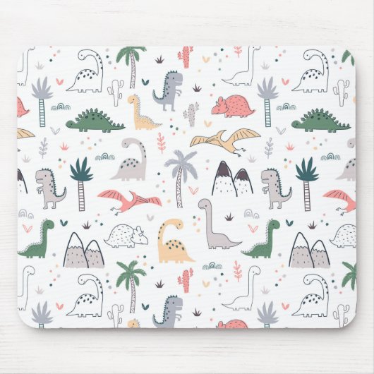 Fun Pastel Dinosaur Scene Pattern Muismat (Voorkant)