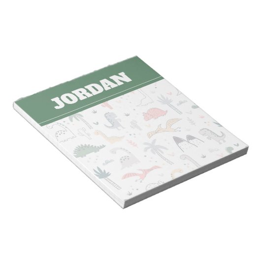Fun Pastel Dinosaur Scene Pattern Notitieblok (Schuin)