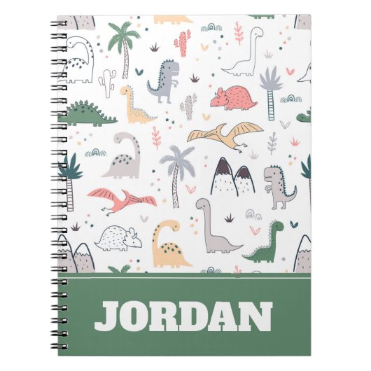 Fun Pastel Dinosaur Scene Pattern Notitieboek (Voorkant)