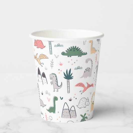 Fun Pastel Dinosaur Scene Pattern Papieren Bekers (Achterkant)
