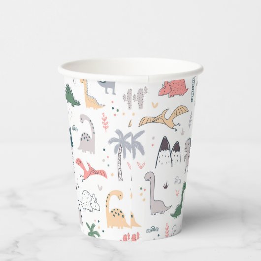 Fun Pastel Dinosaur Scene Pattern Papieren Bekers (Rechts)
