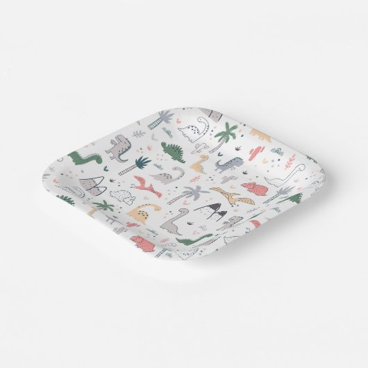 Fun Pastel Dinosaur Scene Pattern Papieren Bordje (Gebogen)