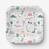 Fun Pastel Dinosaur Scene Pattern Papieren Bordje (Voorkant)