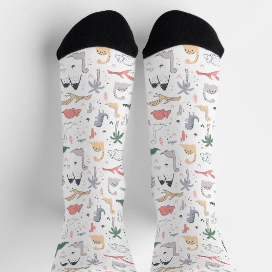 Fun Pastel Dinosaur Scene Pattern Sokken (Top)