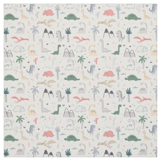 Fun Pastel Dinosaur Scene Pattern Stof (Swatch)