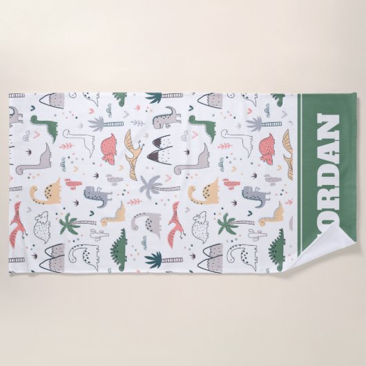 Fun Pastel Dinosaur Scene Pattern Strandlaken (Voorkant)