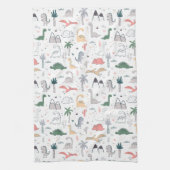 Fun Pastel Dinosaur Scene Pattern Theedoek (Verticaal)