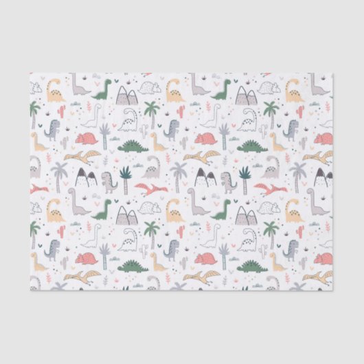 Fun Pastel Dinosaur Scene Pattern Tissuepapier (Voorkant)