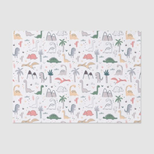 Fun Pastel Dinosaur Scene Pattern Tissuepapier (Voorkant)