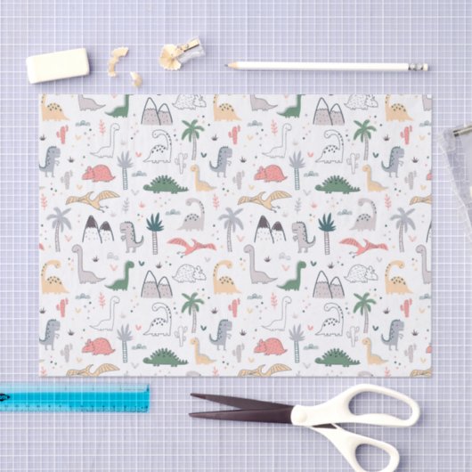Fun Pastel Dinosaur Scene Pattern Tissuepapier (Craft)