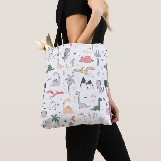 Fun Pastel Dinosaur Scene Pattern Tote Bag (Dichtbij)