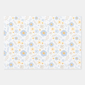 Fun Pastel Floral Modern Blue Taupe Yellow Inpakpapier Vel (Voorkant)
